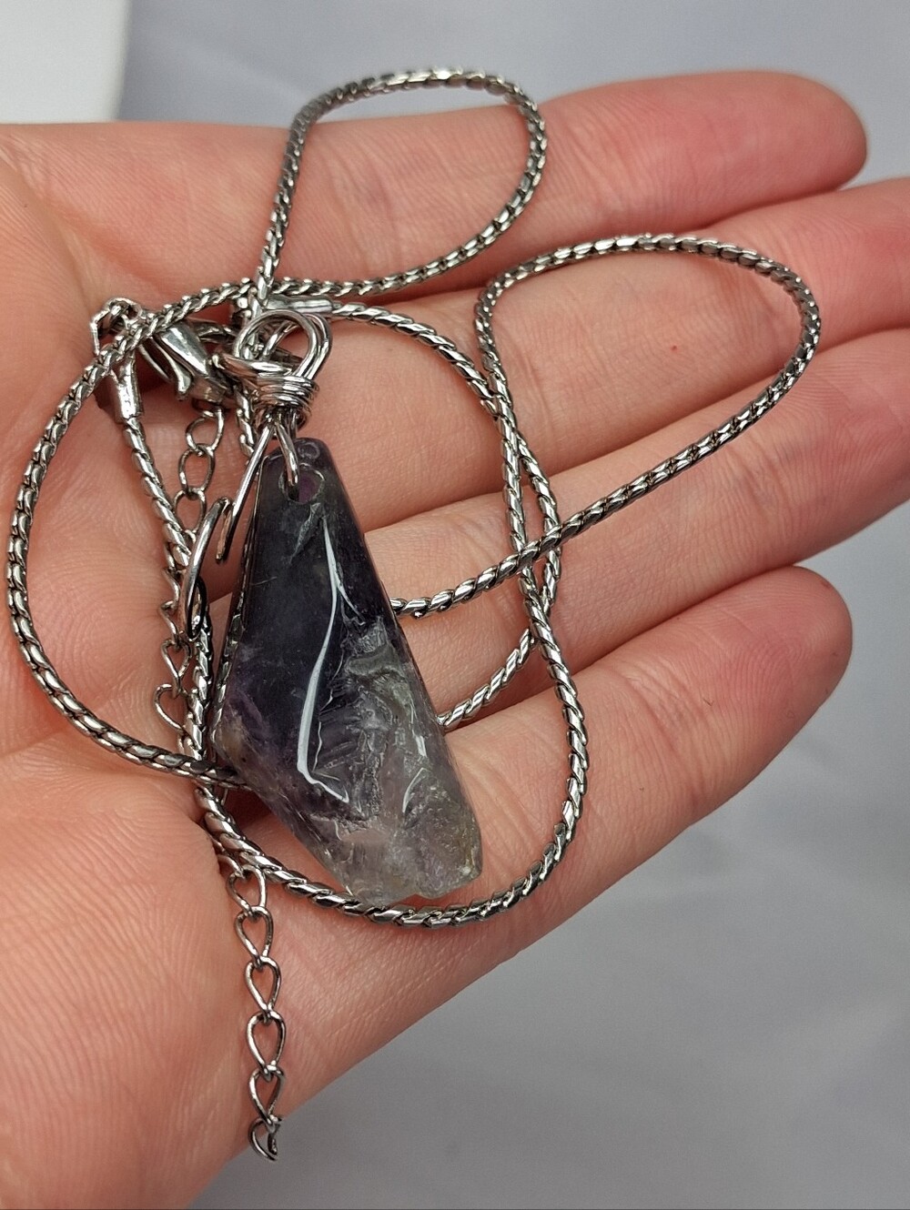 Amethyst Raw Crystal Pendant Necklace - Silver Chain